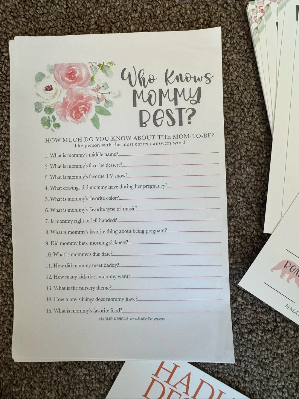 Pink Baby Shower Game Pack by Hadley Designs